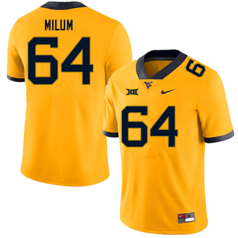 NCAA Men's Wyatt Milum West Virginia Mountaineers Gold #64 Nike Stitched Football College Authentic Jersey GQ23P32OB